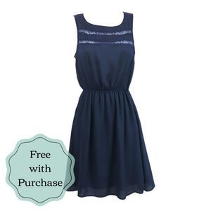 Navy Dress - Lace Cutouts - Chiffon - FREE W/ PURCHASE - Pullover - XS - Delia's